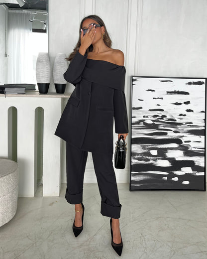 BLACK OFF SHOULDER BLAZER