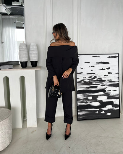 BLACK OFF SHOULDER BLAZER