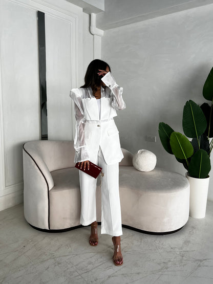 WHITE METALIC SLEEVE BLAZER